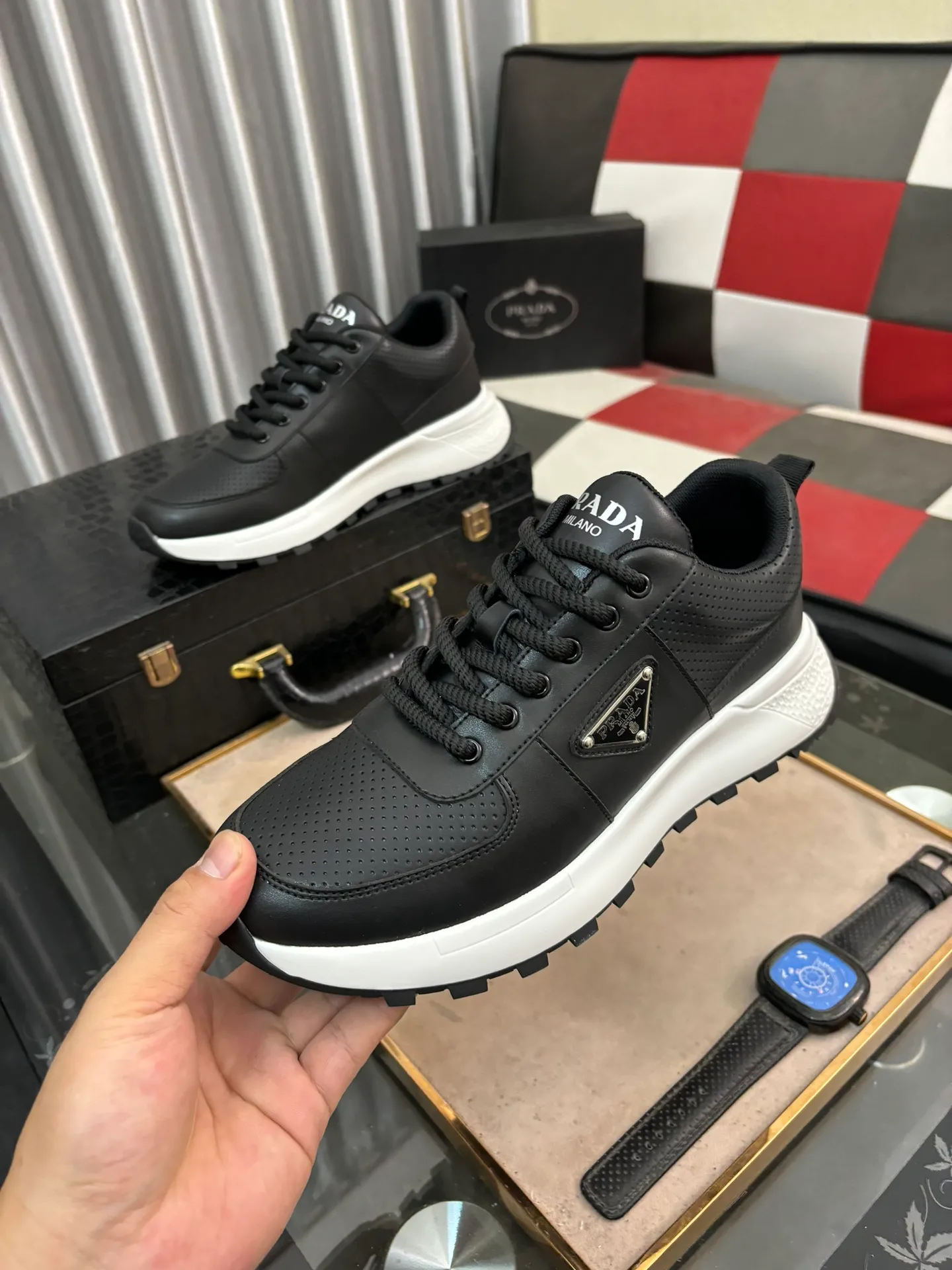 Men's shoes 💰440⌚️⌚️【PRADA】Prada Hong Kong counter casual shoes, counter quality, high-quality workmanship, uppers made of imported breathable fly mesh fabric, comfortable and breathable lining, original air cushion elastic outsole, casual fashion, high-end quality, size: 38-442️⃣Colors available